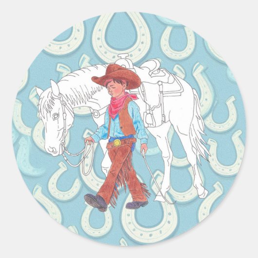 Sticker jonge cowboy en paard (Voorkant)