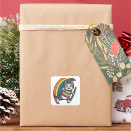 Sticker, kat regenboog vierkante sticker