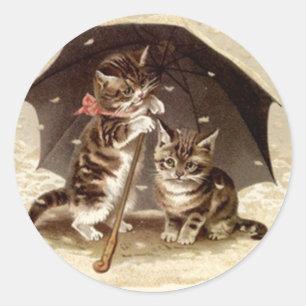 Sticker Katten spelen onder paraplu kittens