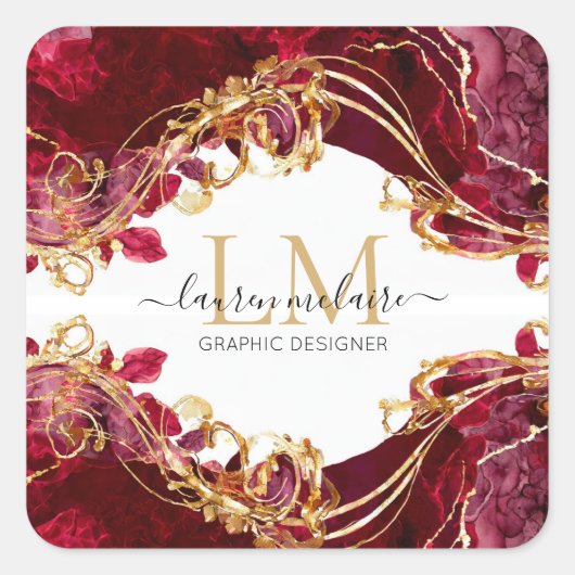 Sticker - Kersenrood Gouden Monogram (Voorkant)