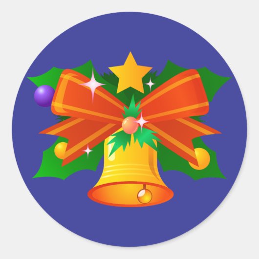 Sticker-kerstbel met Holly en Bow Ronde Sticker (Voorkant)