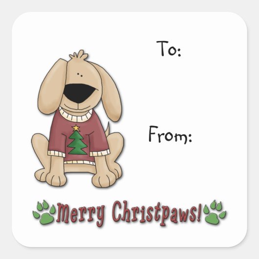 Sticker - Kersthond Pooch Cadeautags (Voorkant)