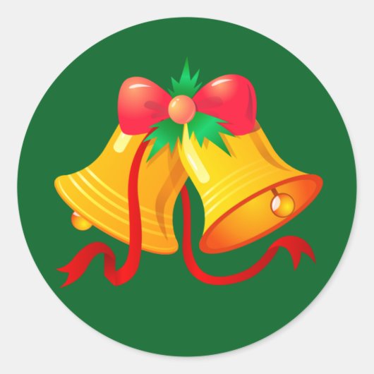 Sticker-kerstklokken met rode strik ronde sticker (Voorkant)