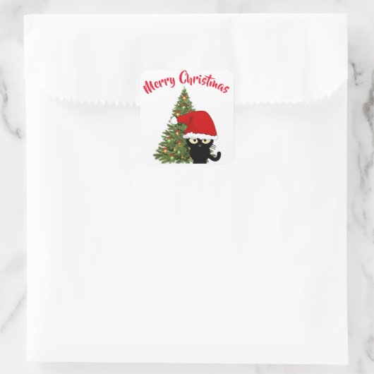Sticker kerstmis zwarte kat Square (Tas)