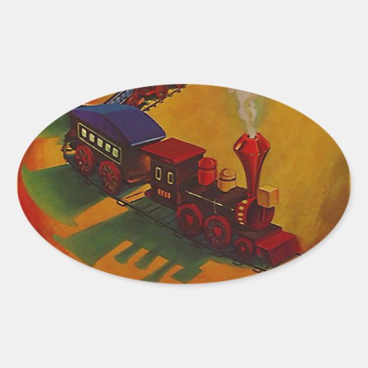 Sticker Kleurrijke  Miniatuur Trein speelgoed spee (Voorkant)