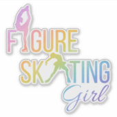 Sticker kunstschaatsen meisje custom-cut regenboog (Voorkant)