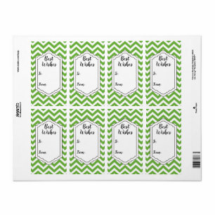 Sticker Label van het lentegroen en witte Chevron 
