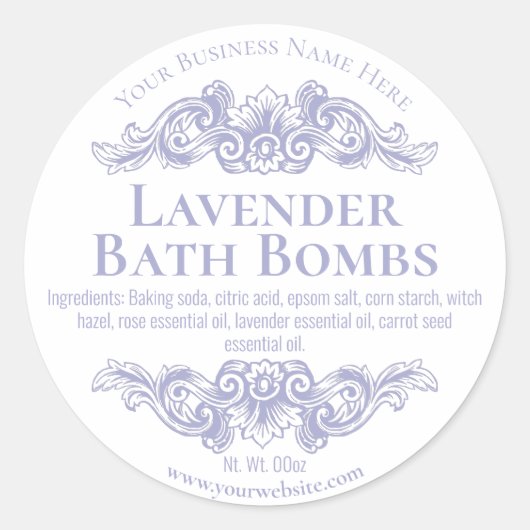 Sticker label voor handgemaakte lavendel badbommen (Voorkant)