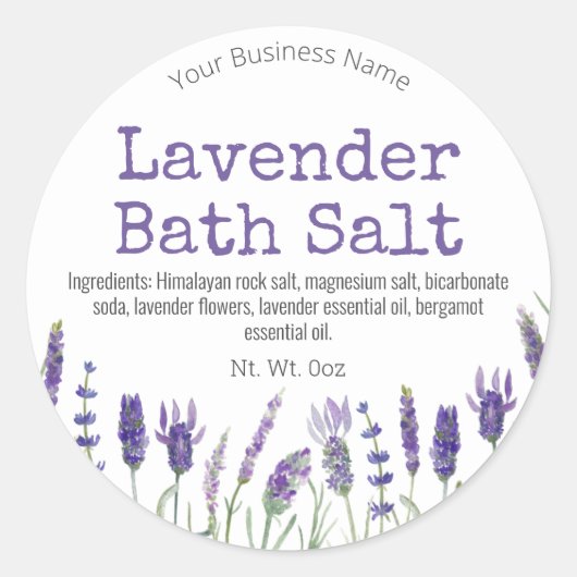 Sticker label voor handgemaakte lavendel badzout (Voorkant)