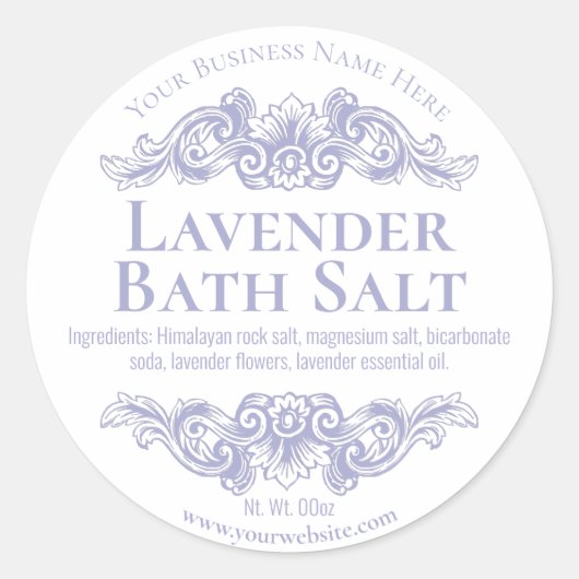 Sticker label voor handgemaakte lavendel badzout w (Voorkant)