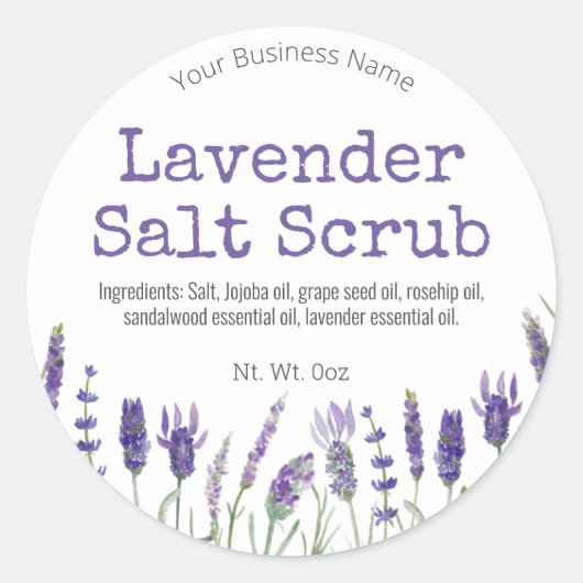 Sticker label voor handgemaakte lavendel zout scru (Voorkant)