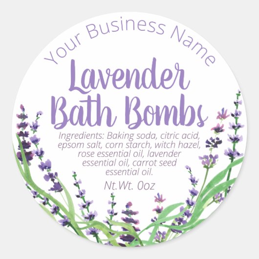 Sticker label voor zelfgemaakte lavendel badbom (Voorkant)