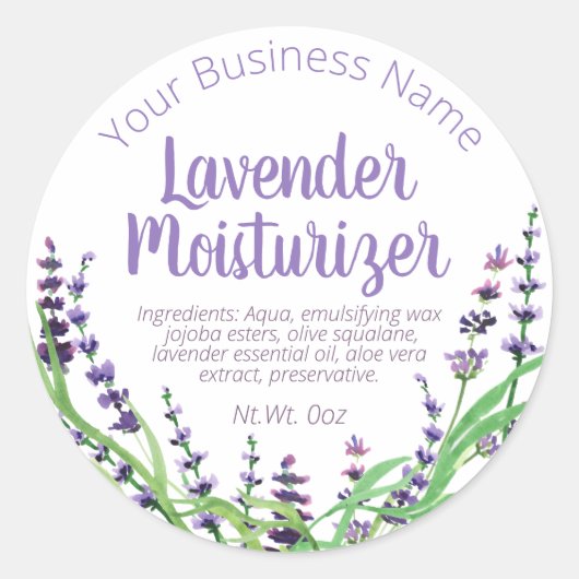 Sticker label voor zelfgemaakte lavendel vochtinbr (Voorkant)