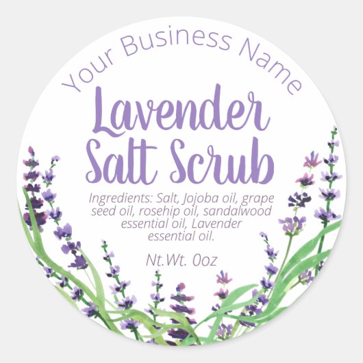 Sticker label voor zelfgemaakte lavendel zout scru (Voorkant)