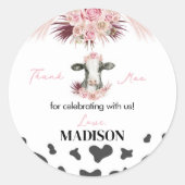 Sticker-labels voor koe op zaterdag ronde sticker (Voorkant)