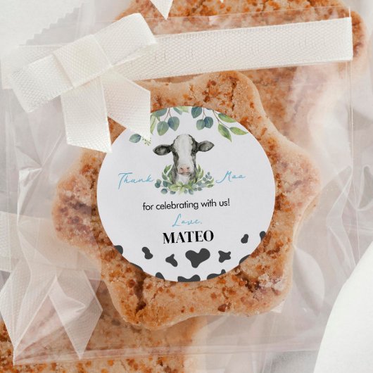 Sticker-labels voor koe op zaterdag ronde sticker