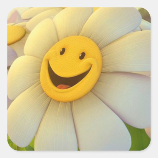Sticker/Lachende Zonnebloem Vierkante Sticker (Voorkant)
