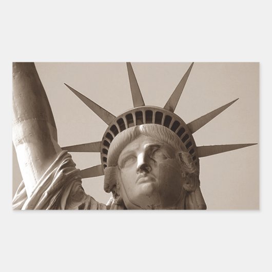 Sticker Lady Liberty Island USA Sepia Standbeeld v (Voorkant)