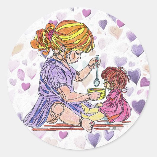 Sticker Little Girl en Baby Doll (Voorkant)