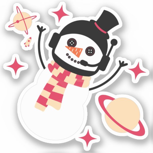 Sticker - Man met kerstruimte sneeuw (rood) (Voorkant)