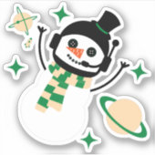 Sticker - Man voor kerstruimte sneeuw (groen) (Voorkant)