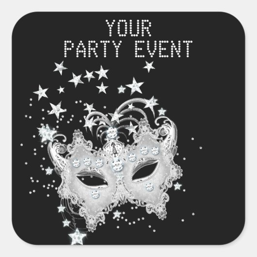 Sticker MASKER Wit Zilver Zwart Party (Voorkant)