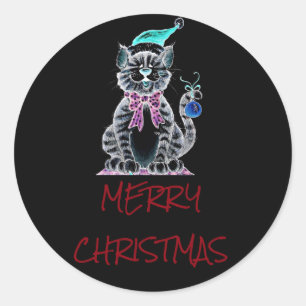 STICKER **MERRY CHRISTMAS ** MET KITTEN
