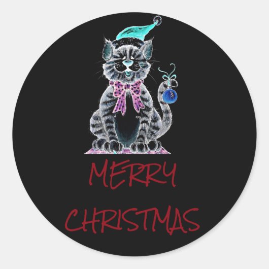 STICKER **MERRY CHRISTMAS ** MET KITTEN (Voorkant)