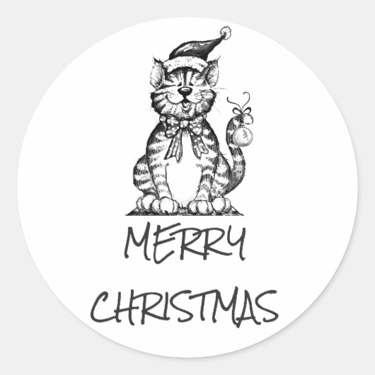 STICKER **MERRY CHRISTMAS ** MET KITTEN (Voorkant)