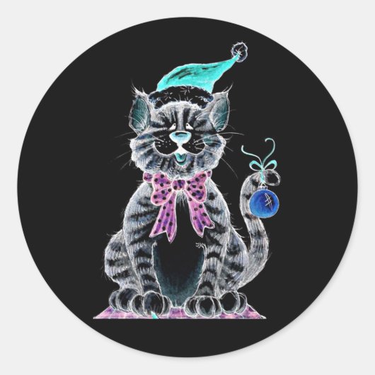 STICKER **MERRY CHRISTMAS ** MET KITTEN (Voorkant)