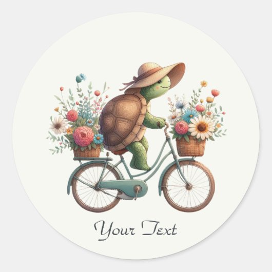 Sticker met bloemenschildpad op de fiets (Voorkant)