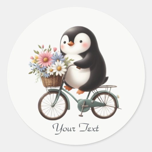 Sticker met bloemige fiets pinguïn (Voorkant)