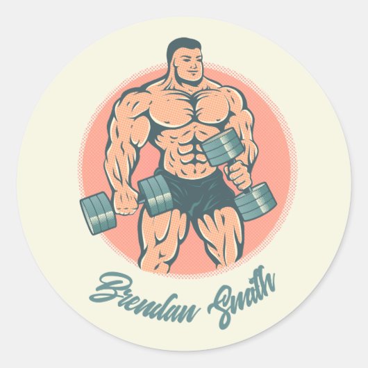 Sticker met bodybuilder en jouw naam (Voorkant)