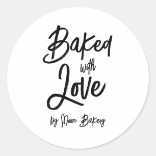 Sticker met borstellettering 'Gebakken met liefde'