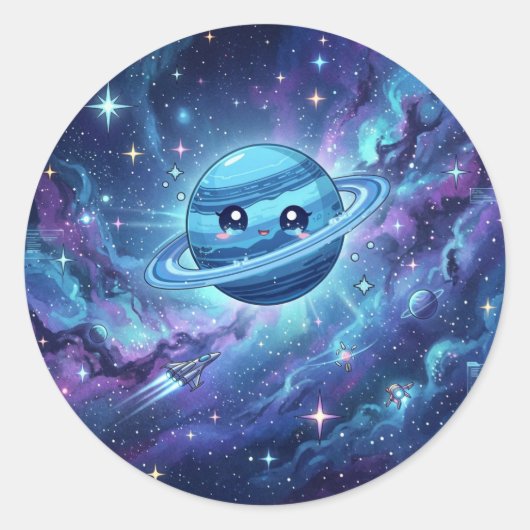 Sticker met Cute Neptunus Planeet (Voorkant)