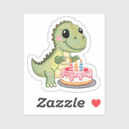 Sticker met een Cute Dinosaur en Verjaardagstaart
