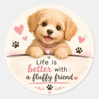 Sticker met een schattige puppy – Het leven is leu