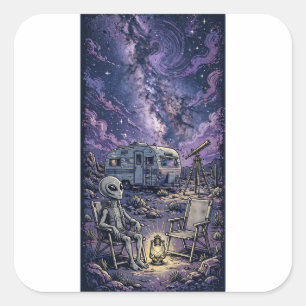 Sticker met een sterrenkijker alien