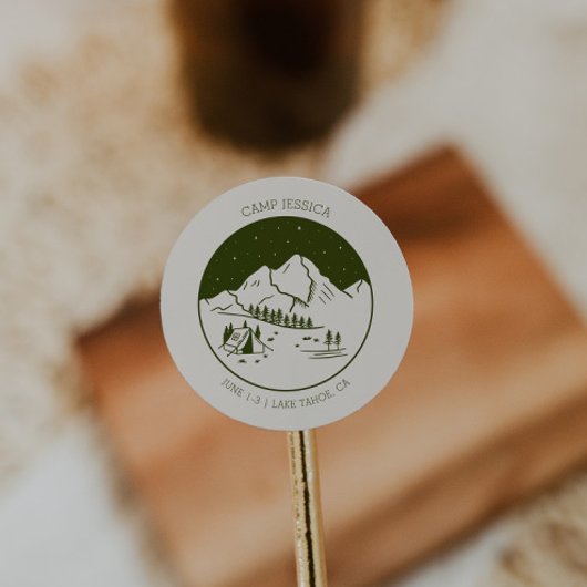 Sticker met favor voor kamp-bachelorfeest