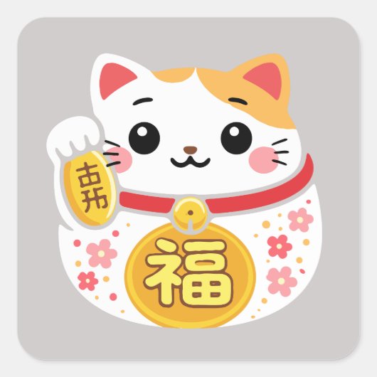 Sticker met gelukskat Maneki Neko (Voorkant)