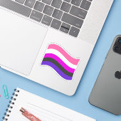 Sticker met genderfluïde vlag die wappert (Laptop met iPhone)