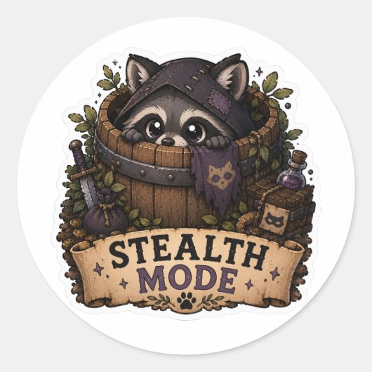 Sticker met grappige schurk wasbeer in stealth-mod (Voorkant)