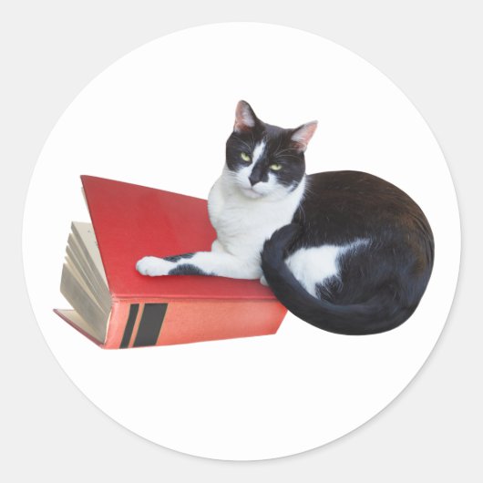 Sticker met kat met boek (Voorkant)