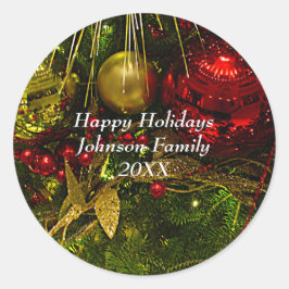 Sticker met kerstbomen voor rode en gouden kerstsi