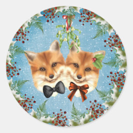 Sticker met kerstmis-fox-mistletoe