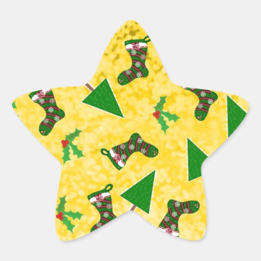 Sticker met kerstpatroongeel klassieke ronde (Voorkant)