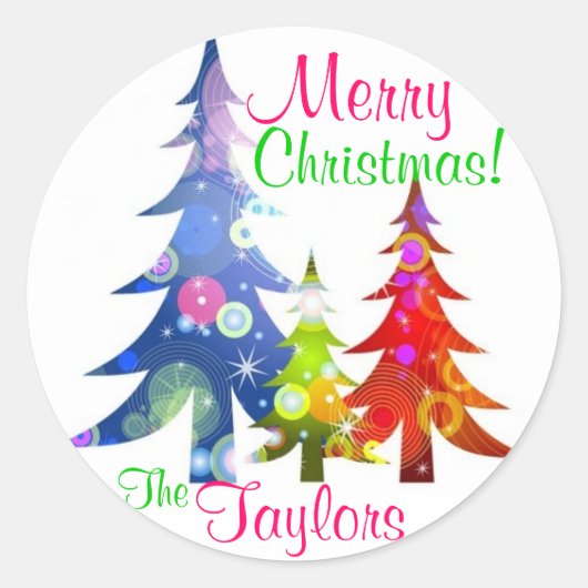 Sticker met kleurrijke kerstbomen (Voorkant)