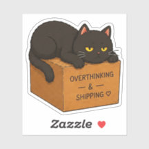 Sticker met meme van overdenkende kat