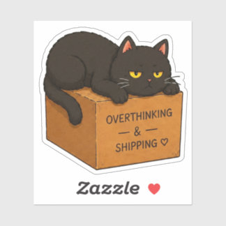 Sticker met meme van overdenkende kat