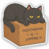 Sticker met meme van overdenkende kat (Voorkant)